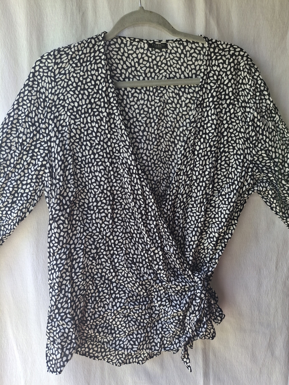 Talbots Black & White Printed Wrap Blouse